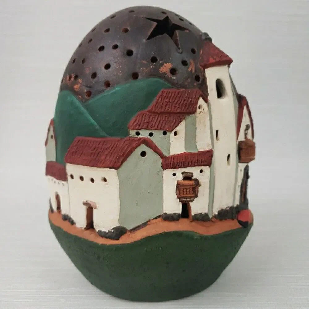 Peruvian Village Egg Shaped Luminary Candle Cover Terra Cotta Folk Art Salas